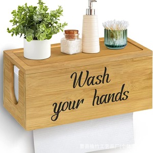 Porte-boîte à mouchoirs mural en bois avec couvercle, couleur bois naturel, rectangulaire, pour cuisine et salle de bain - Product Image 1