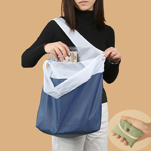 Sac de courses écologique imperméable en RPET, grand format vertical, pliable, portable, bleu indigo, vert bambou, violet foncé - Product Image 1