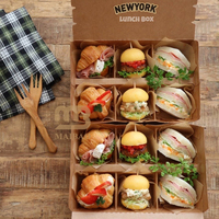 Caja para Hamburguesas Personalizada de Diseño Negro para Compartir en Familia, con Separador, para Llevar, para Sándwiches, Papas Fritas, Alitas de Pollo, Empaque para Comida Rápida
