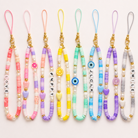Kit de fabrication de breloques de téléphone et de porte-clés DIY 24 compartiments, avec perles en argile polymère Heishi, lettres, cœurs, fruits, yeux protecteurs et fermoirs mousquetons