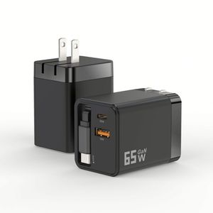 อะแดปเตอร์ชาร์จเร็ว 65W Type C PD พร้อมสายชาร์จเร็วแบบยืดหดได้ USB C หัวชาร์จ GAN 65W PD สำหรับโทรศัพท์และแล็ปท็อป - Product Image 1