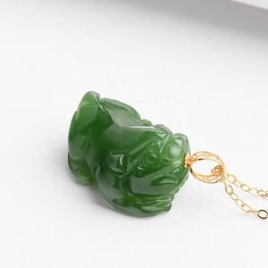 Pendentif en jade Pixiu en jaspe néphrite naturel, or 18 carats, bijoux pour femmes, style chinois, cadeau avec certificat d'évaluation D409 - Product Image 3