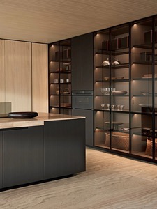 Mueble de Cocina Moderno con Puerta de Vidrio y Diseño de Panel de Madera para Área de Despensa de Oficina - Product Image 4