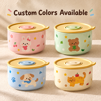 Ensemble de bols de conservation alimentaire en céramique imprimés d'animaux mignons, couvercle hermétique avec valve d'étanchéité en silicone, bols en porcelaine empilables