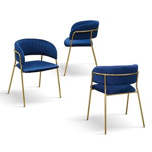 Juego de 2 sillas Penelope de terciopelo azul con base de metal para sala de estar interior - Product Image 2