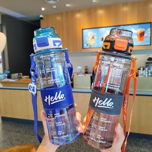 Simple 1000Ml Duckbill Straw Water Bottle With Scale And Strap Portable Fitness Sports Cup - Product Image 1