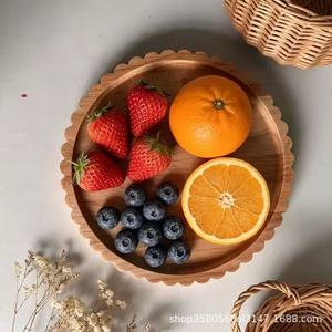 One Stopper Wooden Serving <b>Tray</b> Round With Scallop Edge For Cake <b>Snacks</b> Fruit Home Decorative Use - Product Image 5