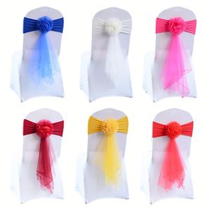 Nouvelles écharpes de chaise OEM en organza transparent et spandex, motif floral, pour décoration de mariage, vente chaude - Product Image 6
