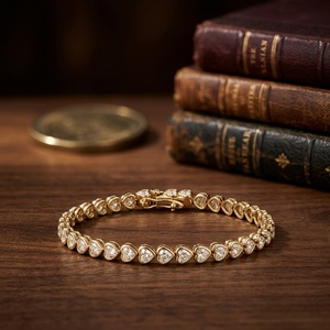 Bracelet tennis en or 14 carats, coupe cœur 3-5 mm, bijoux de luxe unisexe pour femme, cadeau pour mariage ou fête - Product Image 4
