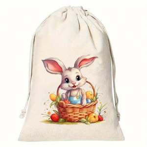 Sacs à bonbons en lin beige avec oreilles de lapin pour la fête de Pâques, 10*15 cm, pour les décorations de fête de Pâques - Product Image 4
