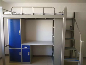 Lit double pour enfant en acier avec rangement et bureau intégrés, idéal pour appartement, dortoir, école et hôtel - Product Image 3