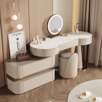 Ensemble de coiffeuse moderne de luxe en bois avec lumières LED, miroir de coiffeuse et tiroirs pour meubles de chambre à coucher