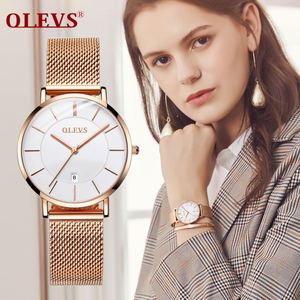 OLEVS 5869 Elegante <span class=keywords><strong>Orologio</strong></span> da <span class=keywords><strong>Donna</strong></span> al Quarzo <span class=keywords><strong>Oro</strong></span> <span class=keywords><strong>Rosa</strong></span> con Cristalli Trasparenti, Quadrante Grande, Display Data, <span class=keywords><strong>Orologio</strong></span> da Polso Casual Semplice - Product Image 6