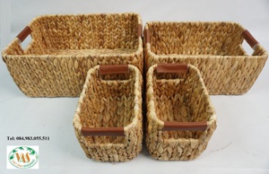 Nouveau style Vietnam naturel fait à la main carré jonc de mer mélangé panier de jacinthe d'eau avec poignées pour le stockage domestique - Product Image 6