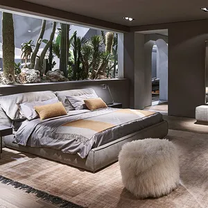 北欧ライト高級住宅インテリアデザインコンフォートセット生地ダブルキングサイズ木製ベッドマスターベッドルームウェディングベッド