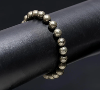 Bracelet de créateur en perles de pyrite naturelle authentique de 8 mm, style vintage, extensible, en cristal de guérison - Certifié par une tierce partie