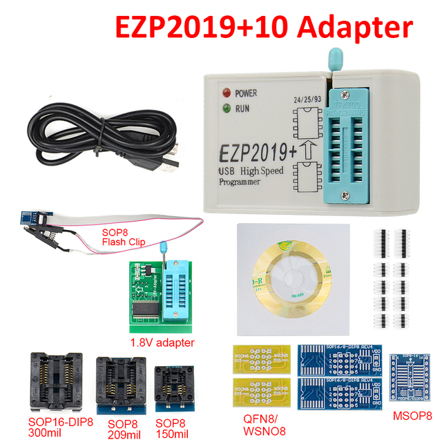 USB Programmer High Speed SPI USB 2.0 for 24 25 93 EEPROM 25 Flash BIOS Chip with SOP Socket Clip Burner Kit EZP2019