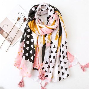Sciarpe marmitta in cotone morbido stile coreano nuovo arrivo Design personalizzato scialli sciarpa in cotone stampato fiore <span class=keywords><strong>giallo</strong></span> limone brillante - Product Image 4