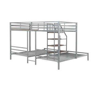 Cama Triple Metálica Moderna y Ajustable con Estantes de Almacenamiento y Escalera, Estructura de Cama Resistente para Niños/Adolescentes/Adultos, Plateada - Product Image 6