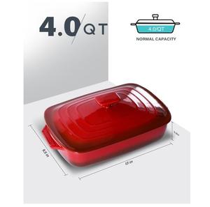 Casserole <span class=keywords><strong>en</strong></span> <span class=keywords><strong>fonte</strong></span> avec couvercle, plats de cuisson rectangulaires <span class=keywords><strong>en</strong></span> grès couverts de 4.0 pintes pour four - Product Image 1
