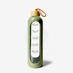 Bouteille d'eau en verre borosilicate écologique de 1000 ml sans BPA, anti-fuite, avec couvercle en bambou, manchon en silicone, marqueur de temps, logo personnalisé, couleur au choix - Product Image 1