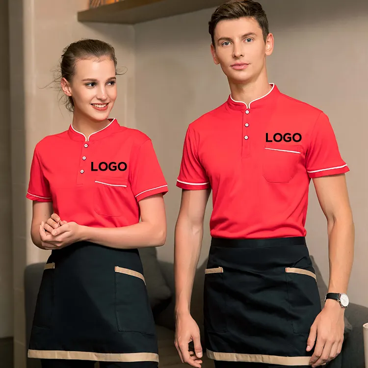 Custom Embroidered cafe bar t shirt unisex restaurant Custom Logo polo shirt uniform for hotel waiter Polyester Uniform