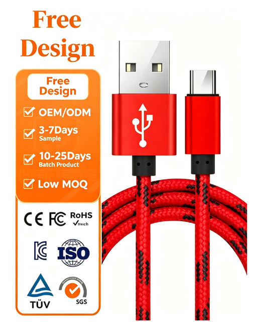Wholesale Durable Red Black Weave Braided Type C Charger Wire Quick Charge USB a to USB C Data Transfer Cable