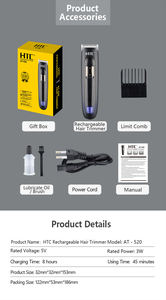 Recortadora de Barba y Cabello Inalámbrica Recargable <span class=keywords><strong>HTC</strong></span> AT-<span class=keywords><strong>520</strong></span> con Nuevo Diseño Patentado para Hombres - Product Image 3