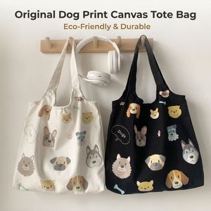 Bolsa de Lona para Mujer con Ilustración de Perro, Estilo Retro Europeo y Americano, Cierre Magnético, Tamaño Grande - Product Image 1
