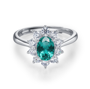 Classic 925 Silver Emerald Cut <b>Green</b> Garnet <b>Ring</b> With Round Brilliant Diamond Flower Setting For Women Engagement Jewelry - Product Image 1