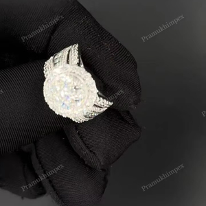 Bague Hip-Hop Personnalisée en Argent Sterling 925 Plaqué Or avec Diamants Moissanite VVS, Bijoux Unisexe Personnalisés pour Rappers, Sertissage à Griffes - Product Image 5