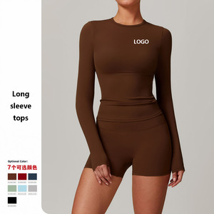 Vente chaude automne hiver brossé à manches longues haut Impact Yoga hauts Slim Fit Super élastique Pilates Fitness entraînement hauts souples - Product Image 4