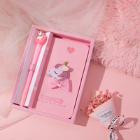 Caja de Regalo Ecológica al por Mayor, de Imitación de Cuero Rosa, con Cuaderno, Unicornio de Dibujos Animados y Juego de Bolígrafos 3D, para Regalos Promocionales de Regreso a Clases