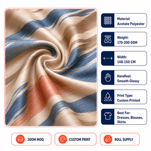 Tissu imprimé soyeux en polyester acétate en gros, vendu au rouleau, pour vêtements féminins lisses, robes et marques de prêt-à-porter – Fournisseur de tissus - Product Image 2