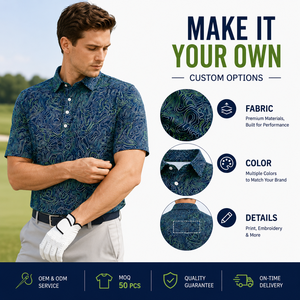 Polos de Golf Personalizados para Hombre, Color Azul Marino, Diseño de Líneas Abstractas, Manga Corta, Marca Privada, Fabricante OEM ODM - Product Image 2