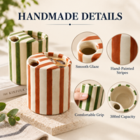 Tasse en céramique rayée faite à la main 300 ml, forme unique, couleur personnalisée, emballage, vaisselle, cadeau