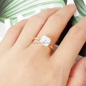 14 Karat echtes Gold Wunderschöner Moissan ite Ring im Kissens chliff 14 Karat Ehering aus massivem Gold Frauen Feiner Schmuck