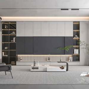 Meuble TV moderne de luxe pour salon, design dernier cri, avec barre lumineuse intégrée, élégant meuble TV encastré - Product Image 5