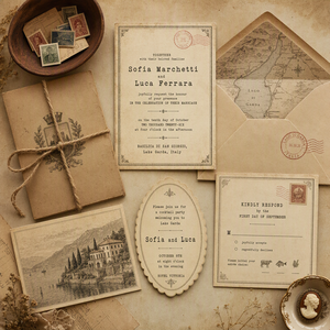 Invito Matrimoniale Vintage con Timbro Postale, Macchina da Scrivere Retrò, Mappa Personalizzata, Decorazione Artigianale - Product Image 1