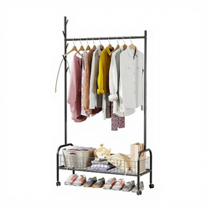 Modern <b>Metal</b> Clothing <b>Rack</b> with Wheels Double Tier Storage <b>Shelf</b> for Living Room Standing Type Multifunctional Design - Product Image 5