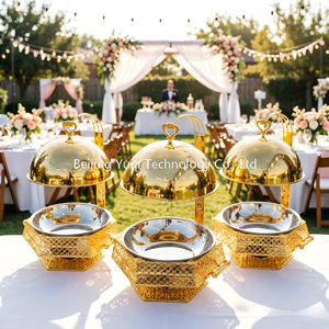 Calentador <span class=keywords><strong>de</strong></span> Comida Tipo Buffet, Hexagonal, Dorado, Estilo Europeo Elegante, para Hotel y Bodas, <span class=keywords><strong>de</strong></span> Lujo, Tallado - Product Image 2