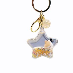 Star Cat Liquid Keychain - Cartoon <b>Floating</b> Bottle Pendant Quicksand Cat Charm for Bag - Product Image 6