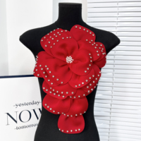 Applique en strass 3D grande fleur, patch décoratif en tissu fait main pour embellissement de robes et costumes DIY, vente en gros