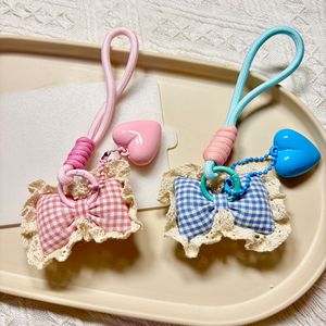 Mengda dolci accessori a quadri con fiocco in pizzo, portachiavi in pizzo, portachiavi con ciondolo a forma di cuore per ragazza. - Product Image 5