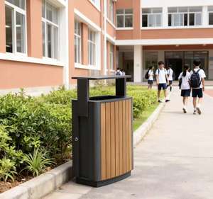 Poubelle extérieure à compartiment unique pour parcs et zones panoramiques, seau sanitaire résistant à la corrosion et à la rouille - Product Image 2