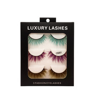 3 paires de cils colorés en bandelettes personnalisables, fournisseur de cils à marque privée, cils en gros, cils en bandelettes complètes, faciles à appliquer