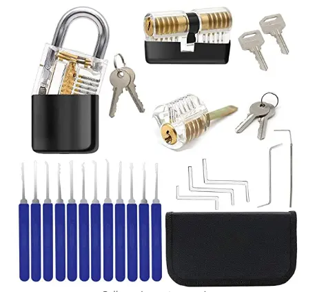 YH1173 Lock pick set outil de serrurier en acier outils de cueillette avec 3 cadenas Transparent