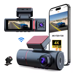 Dashcam 4k + 1080p Enregistreur à trois objectifs Triple caméra Miroir IPS Caméra de tableau de bord de voiture 4k Avant et Arrière Support universel 3 caméras - Product Image 1