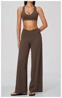 Nouvel Arrivage Ensemble de Yoga 2-en-1 Épaules Dénudées Manches Longues Taille en V Pantalon Droit Vêtements de Sport Pilates et Gym