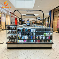 Moderne Einkaufszentrum-Ausstellungseinheit, Handy-Zubehör-Kiosk mit Glasregalen & LED-beleuchteter Verkaufstheke
